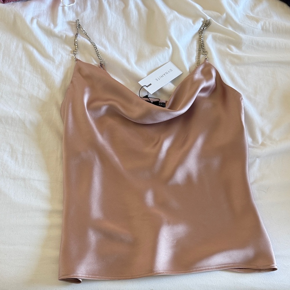 Dynamite Blush Satin Cowl Neck Camisole